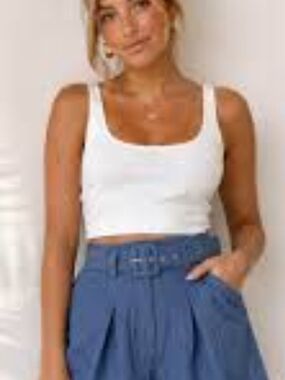 Francesca's Audrey Parks Light Blue Top with Cream Label